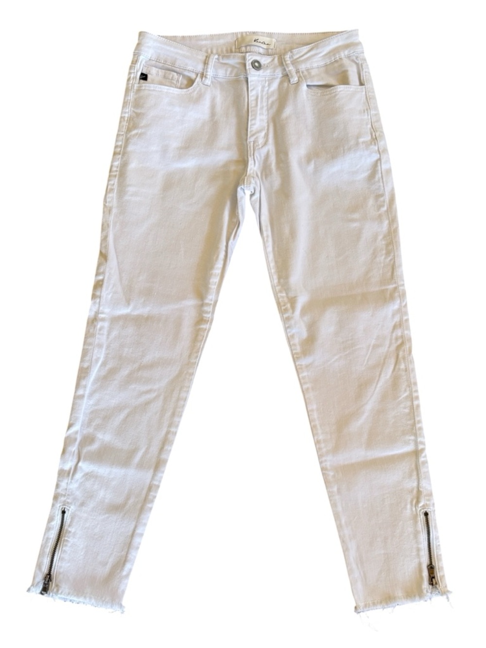 KanCan White Skinny Jeans Raw Hem Zipper Detail at‎ Ankle Size 15 / 29